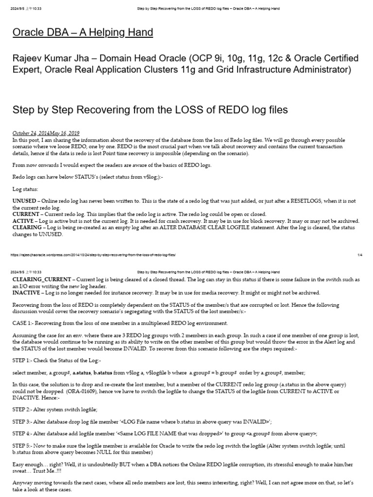 Step by Step Recovering From The LOSS of REDO Log Files - Oracle DBA ...