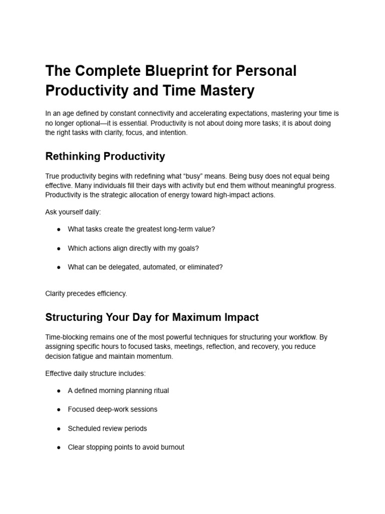The Complete Blueprint For Personal Productivity and Time Mastery | PDF