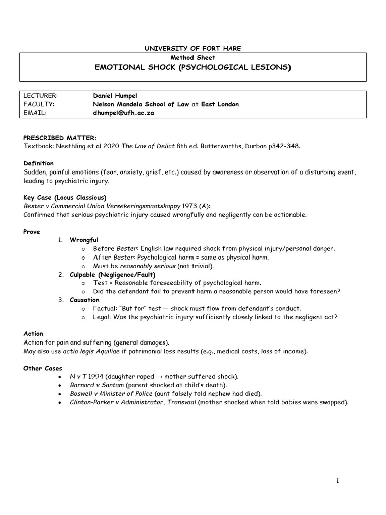 Method Sheet 3 - Emotional Shock | PDF