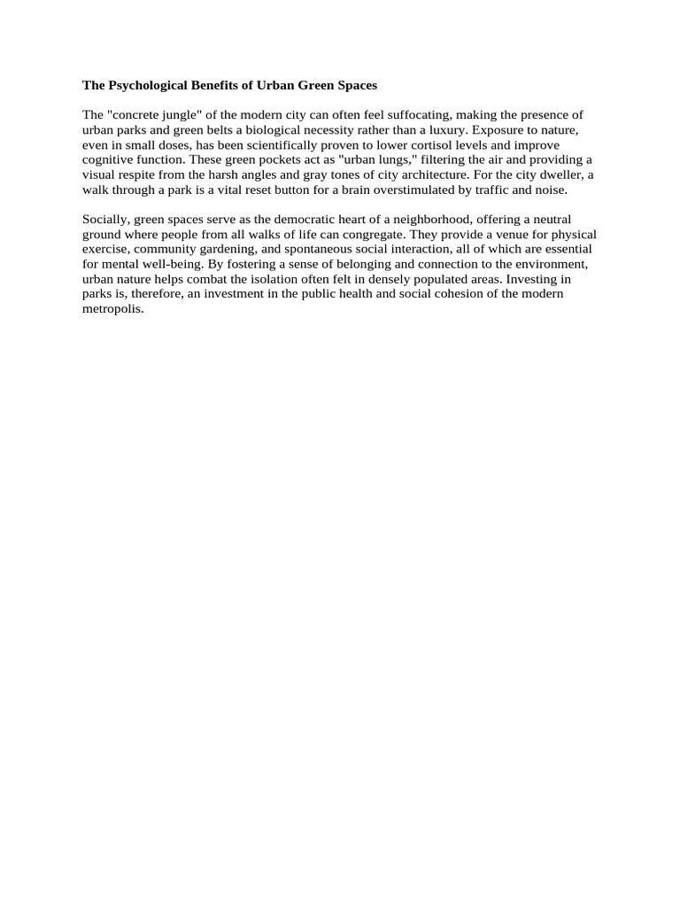 The Psychological Benefits of Urban Green Spaces | PDF