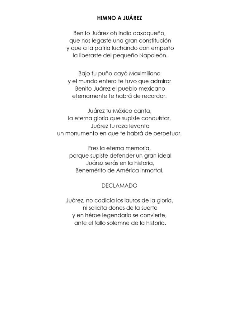Letra de Himno A Juárez | PDF