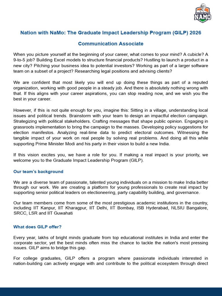 (GILP 2026) Communication Associate - Graduate Impact Leadership ...