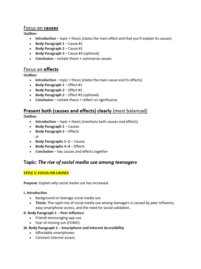 Outline of Causes and Effects | PDF | Adolescence | Social Skills