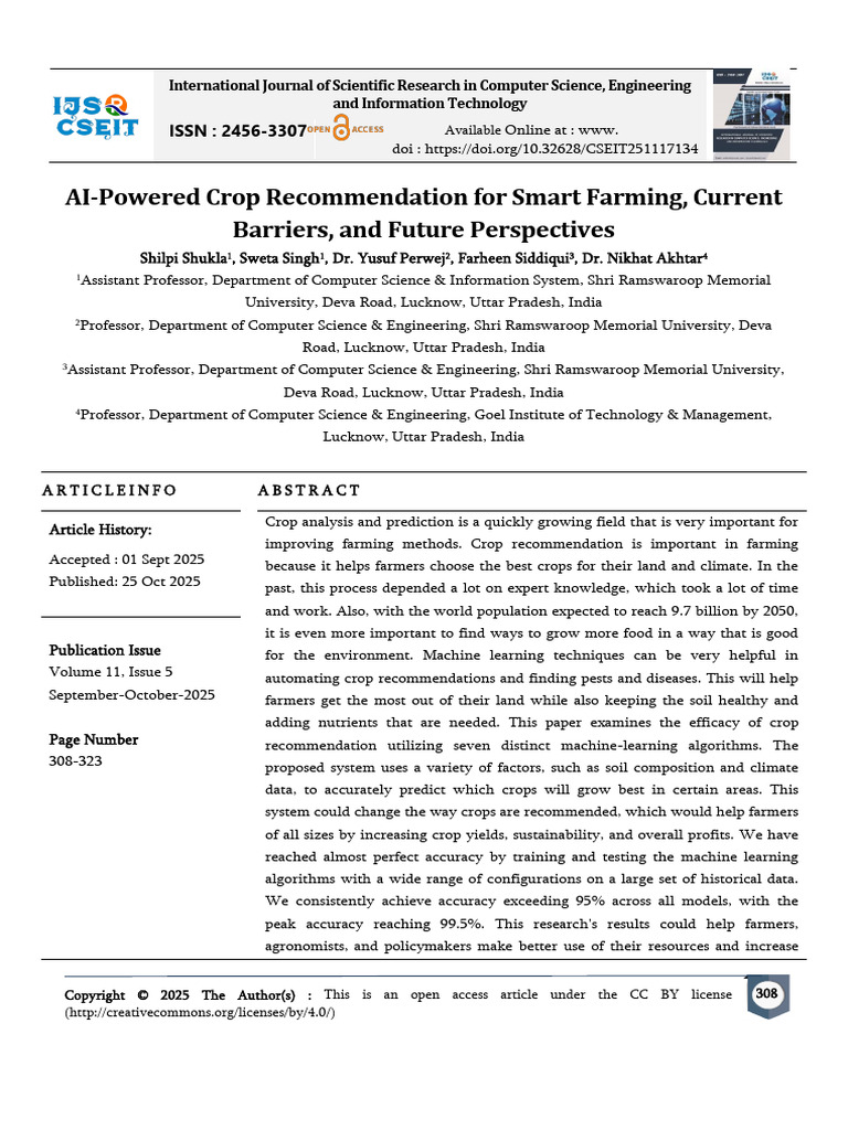 AI-Powered Crop Recommendation For Smart Farming C | PDF | Agriculture ...