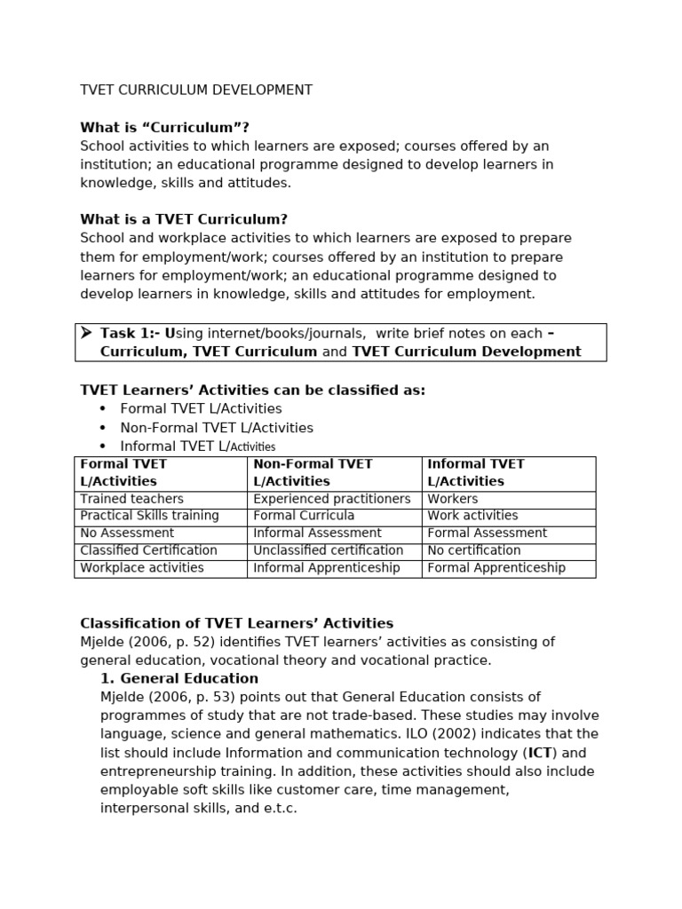 DITTE Curr-Devt Notes | PDF | Vocational Education | Curriculum