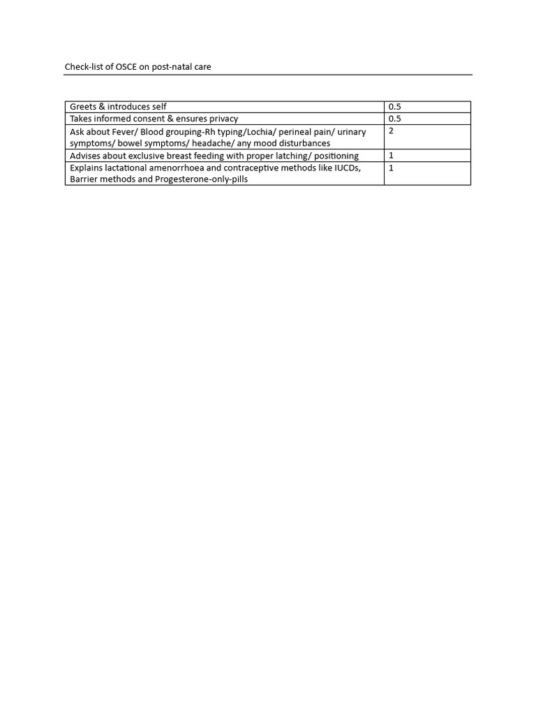 OSCE Checklist | PDF