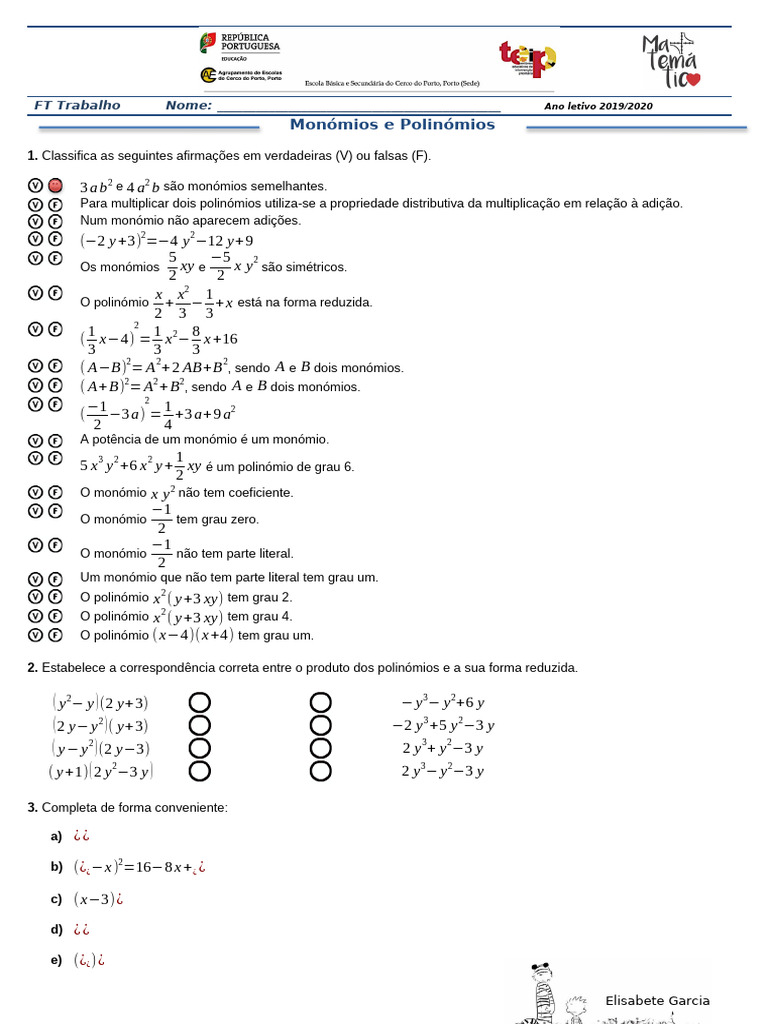 FT Monomios Polinomios 01 Res | PDF | Álgebra abstrata | Álgebra