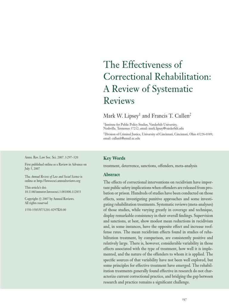The Effectiveness of Correctional Rehabilitation: A Review of ...