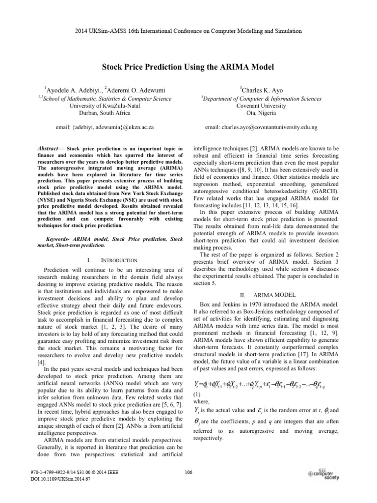 Stock Price Prediction Using The ARIMA Model | PDF | Autoregressive ...