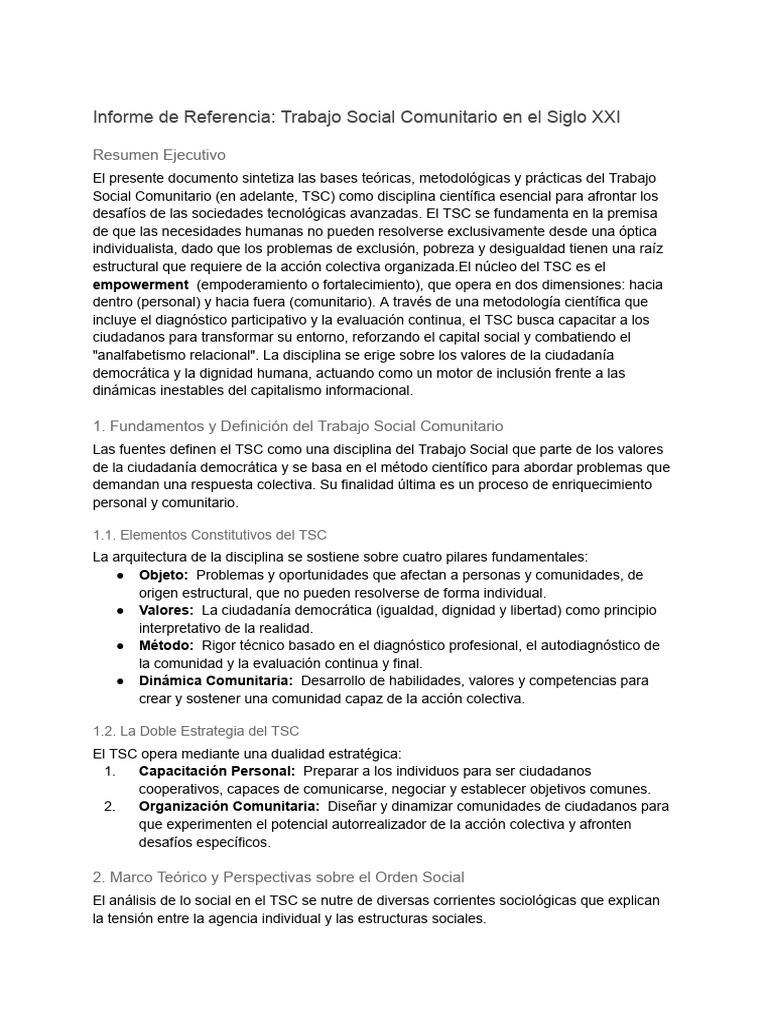 Informe de Referencia: Trabajo Social Comunitario en El Siglo XXI | PDF ...