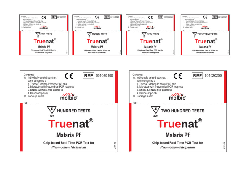 Truenat Malaria PF Kit Labels 5, 20T VER-04 - 25, 50, 100, 200 Tests ...