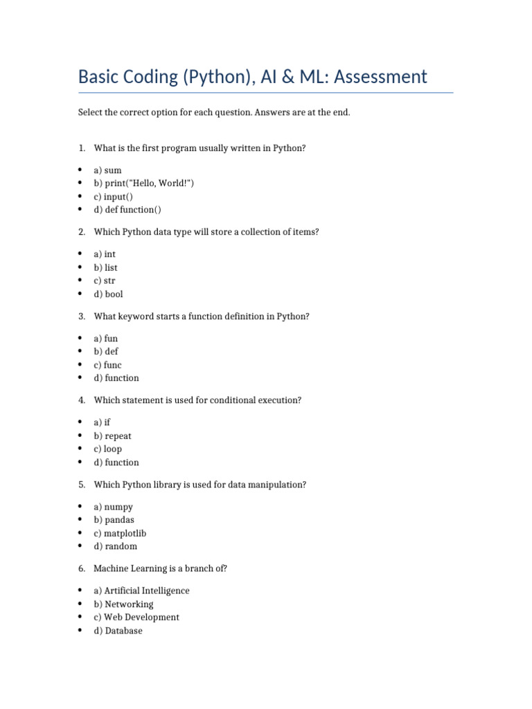 Basic Python AI ML Assessment 1 | PDF | Machine Learning | Python ...
