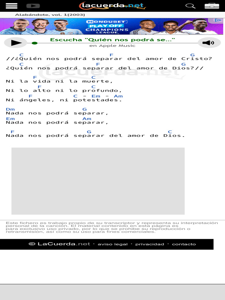 Quien Nos Podra Separar, Musica Religiosa II Acordes | PDF