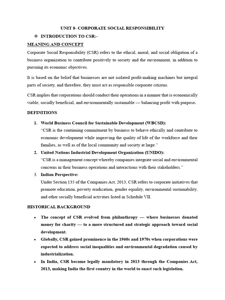 CSR Material Unit 8 | PDF | Corporate Social Responsibility ...