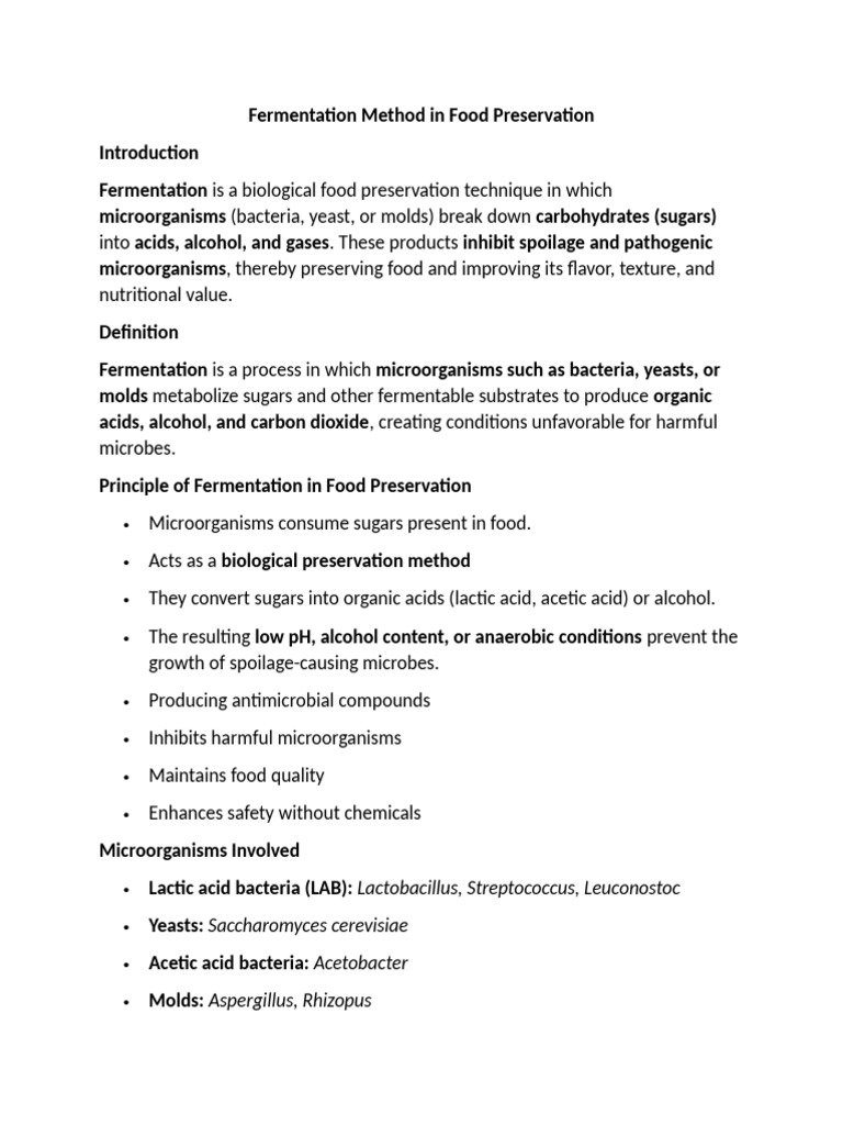Fermentation Method in Food Preservation | PDF | Fermentation | Food ...