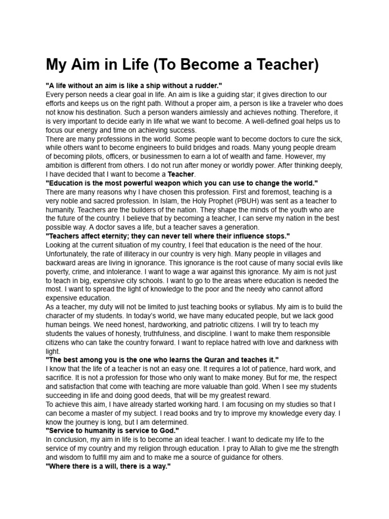 My Aim in Life (600 Words) | PDF | Teachers