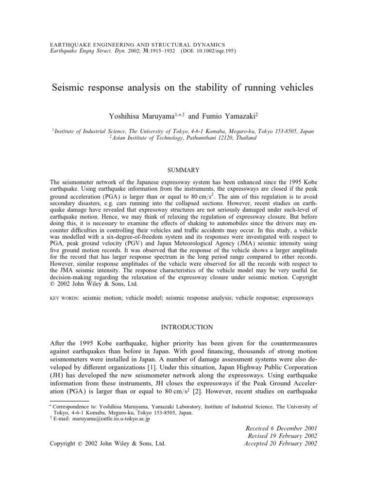 Seismic Response Analysis On The Stability of Running Vehicles | PDF ...