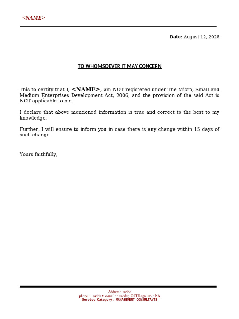 Non-Registered MSME - Format | PDF
