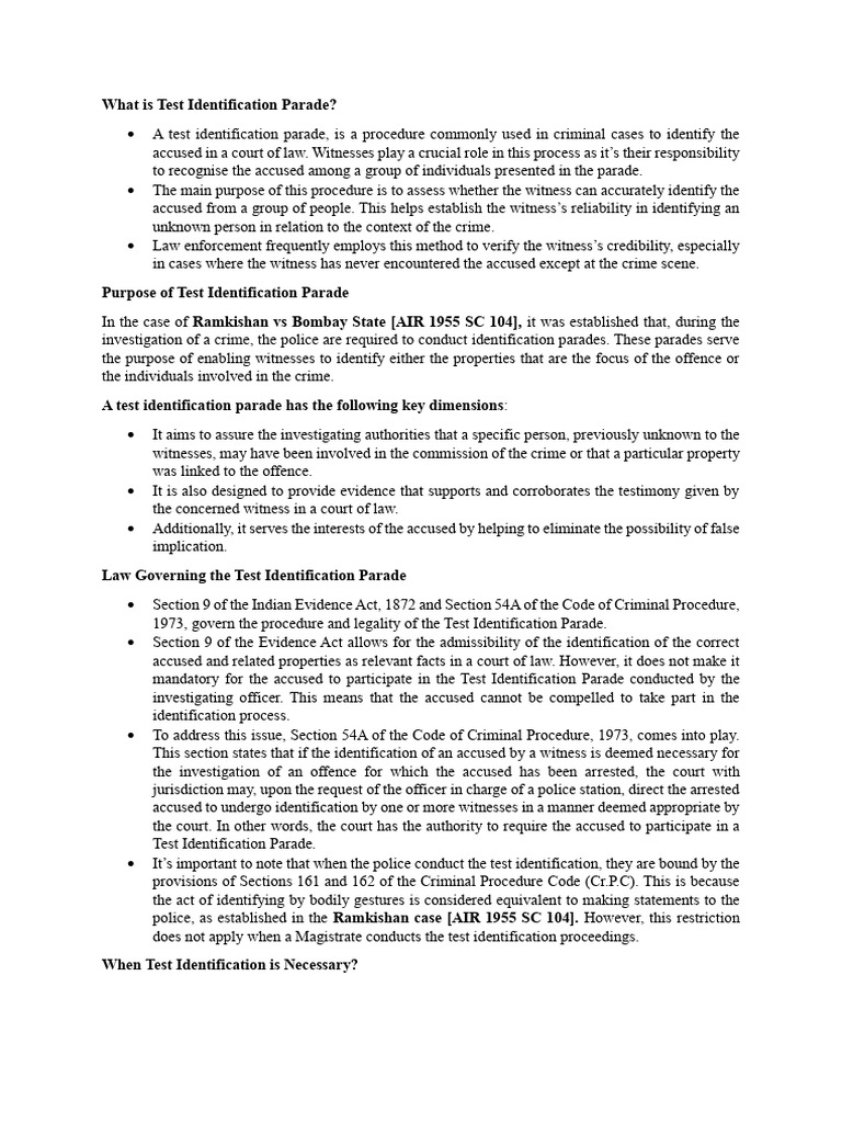 What Is Test Identification Parade | PDF | Witness | Criminal Procedure ...