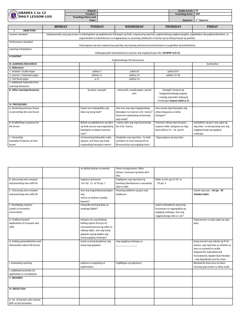 DLP Esp 4 - Q1 - W2 | PDF