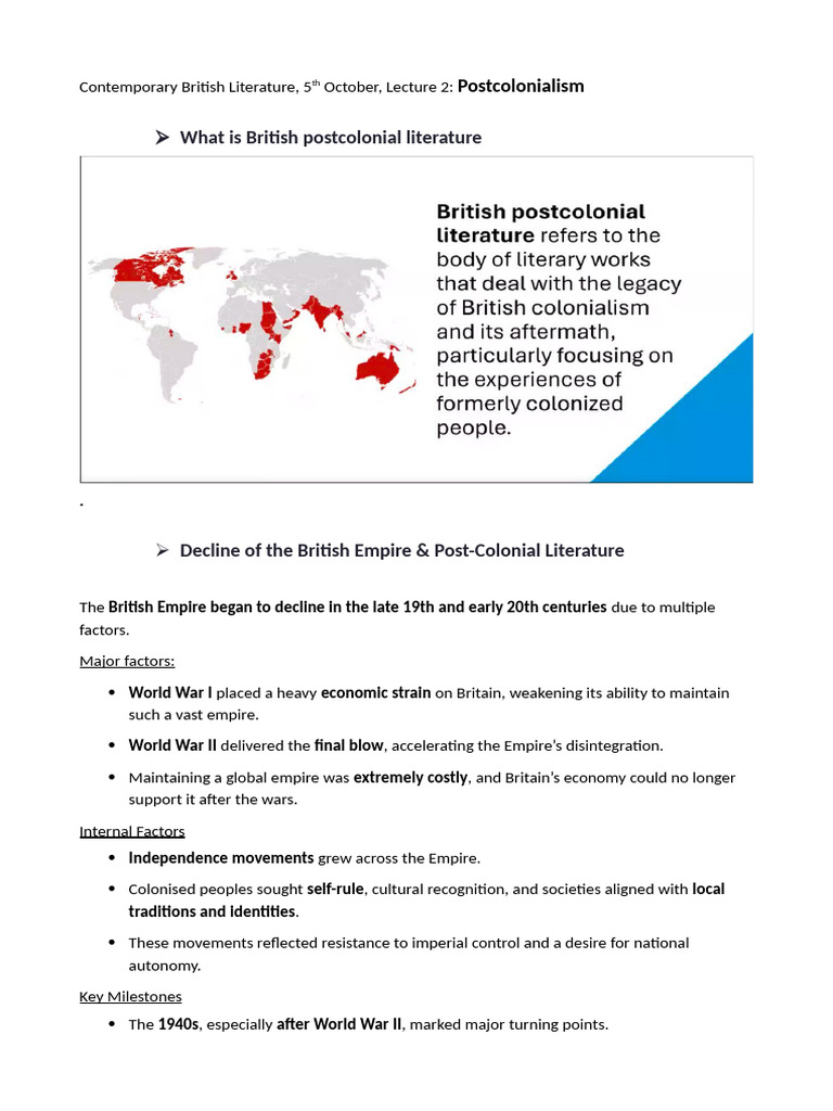 Contemporary Prose Oct 5 L2 | PDF | Postcolonialism | British Empire