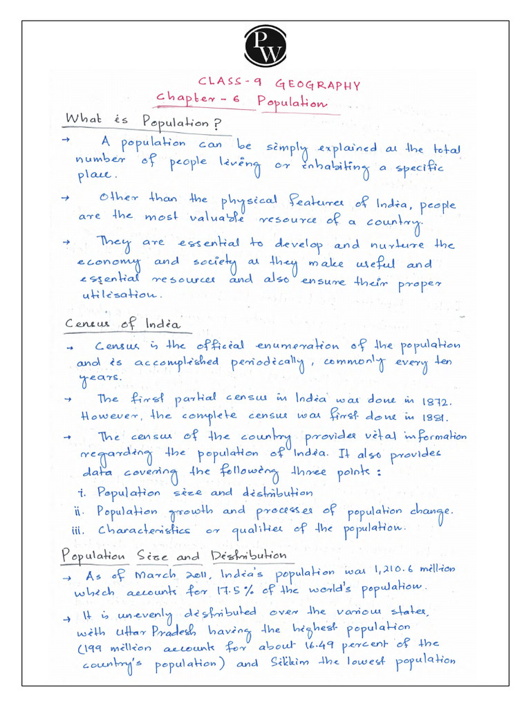 Geography - Population: Handwritten Notes - Neev 2026 | PDF