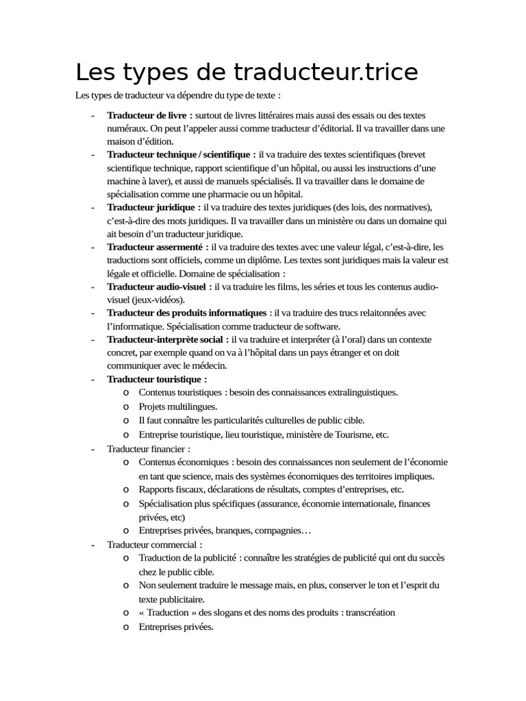 Les Types de Traducteur - Trice | PDF | Traductions | Publicité