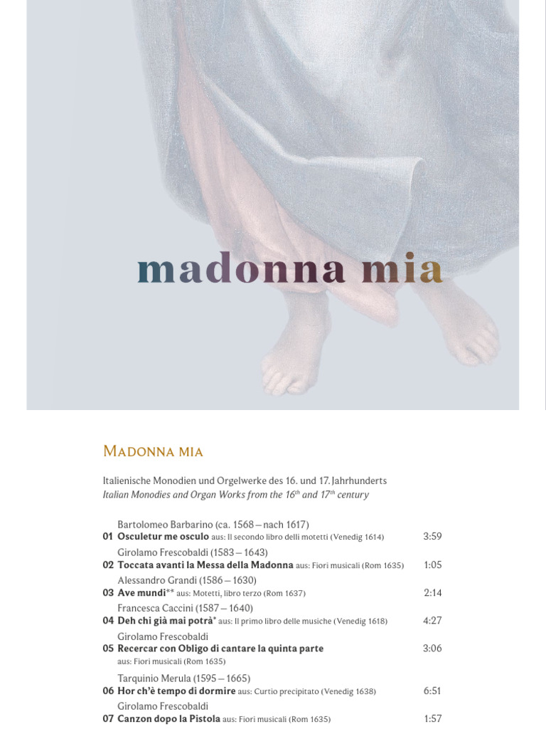 Madonna Mia Italian Monodies and Organ Works From The 16th and 17th ...