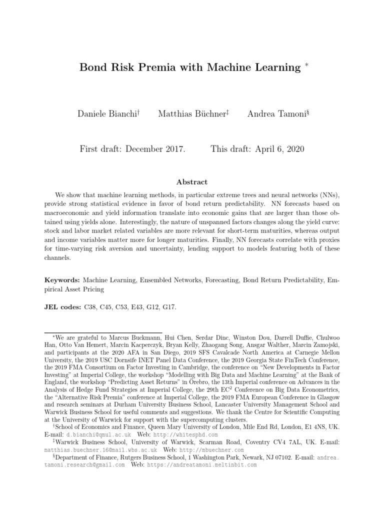 Bond Risk Premia With Machine Learning - Bianchi Et Al. - Unknown | PDF ...