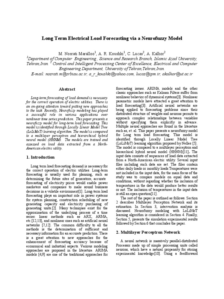 Neurofuzzy Model for Load Forecasting | PDF | Forecasting | Applied ...