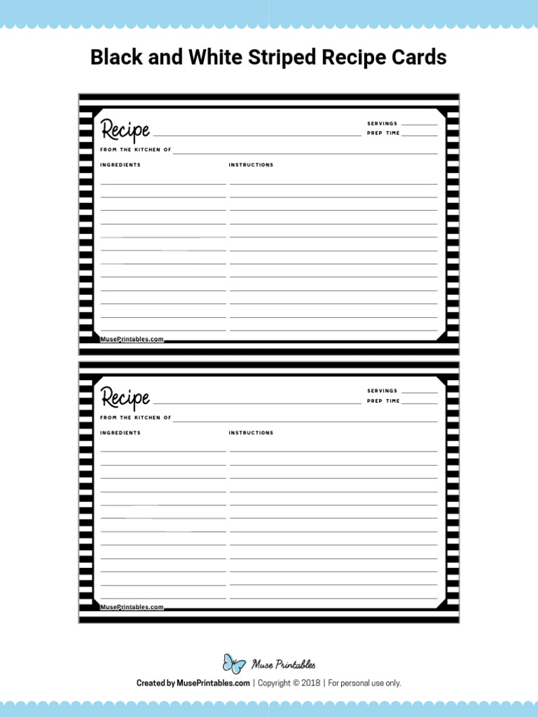 Black and White Striped Recipe Cards Watermarked | PDF