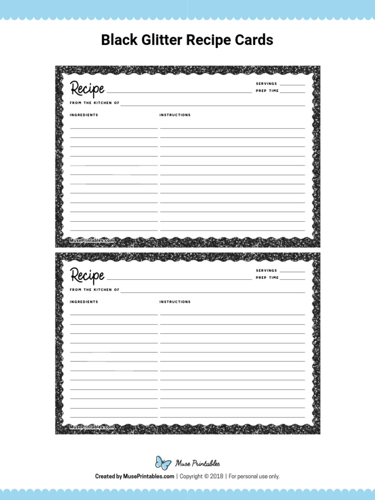 Black Glitter Recipe Cards Watermarked | PDF