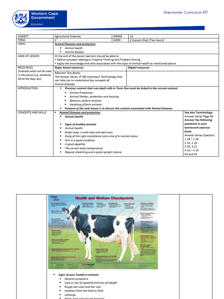 FET T2 Week 2 Grade 12 Agricultural Sciences Animal Diseases and ...