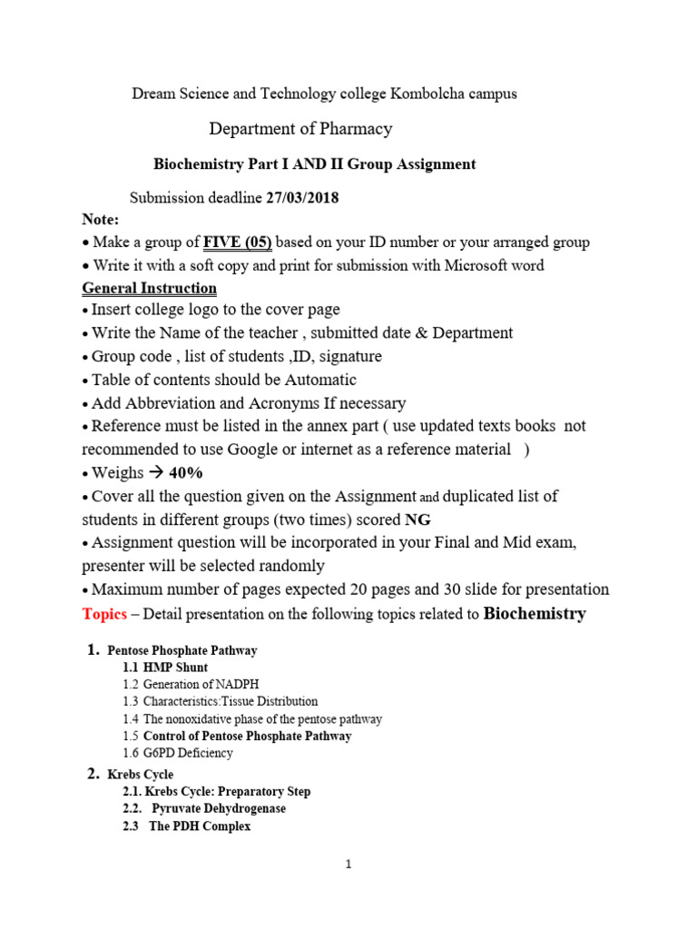 Biochemistry Part I &II Group Assignment | PDF | Metabolism | Biochemistry