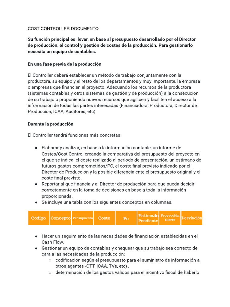 Cost Controller Documento | PDF | Presupuesto | Contabilidad