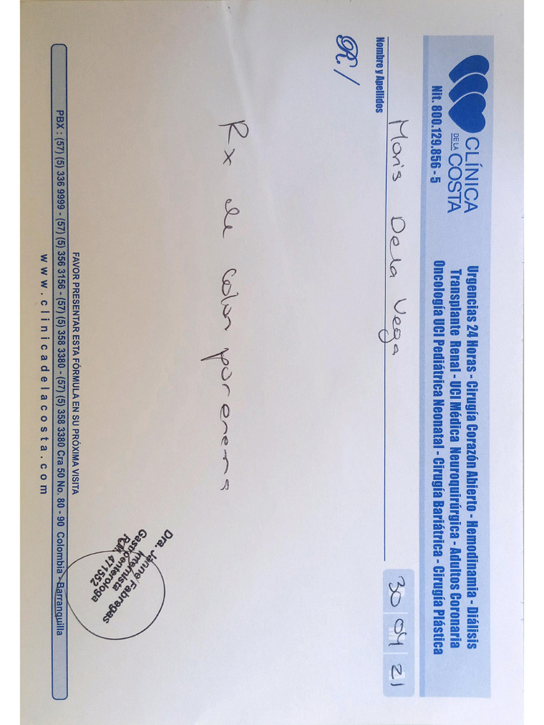 Solicitud RX de Colon Por Enema | PDF