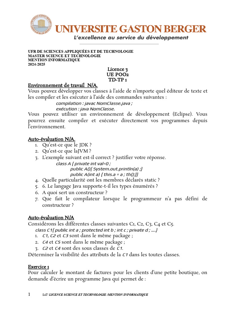 TD TP1 2025 | PDF | Java (Langage de programmation) | Programme ...