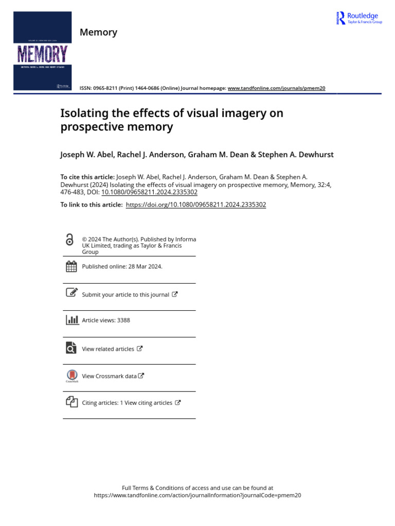 Isolating The Effects of Visual Imagery On Prospective Memory | PDF ...