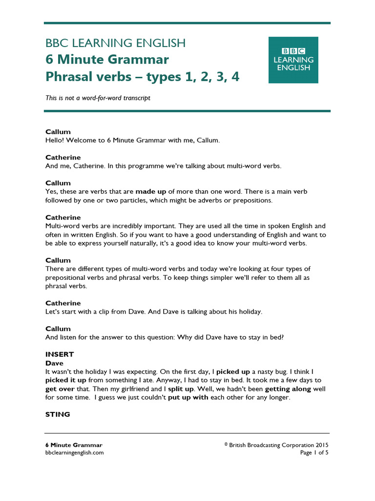 Phrasal Verbs Script | PDF | English Language | Object (Grammar)