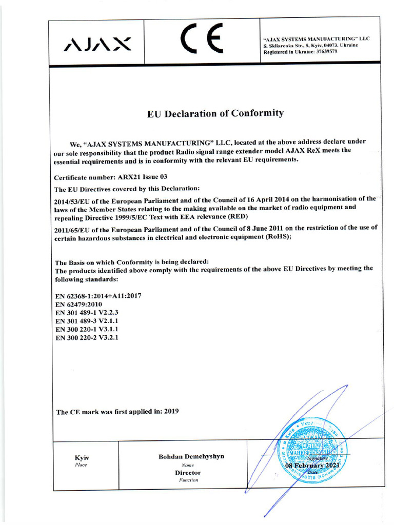 CE Declaration of Conformity Rex | PDF