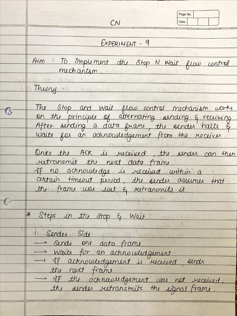 Experiment No 9 - Stop and Wait Flow Control | PDF