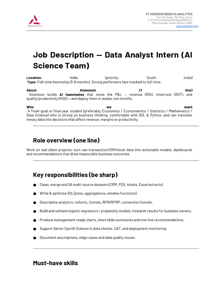 (Aisensum - JD Intern Data Analyst | PDF | Statistics | Analytics