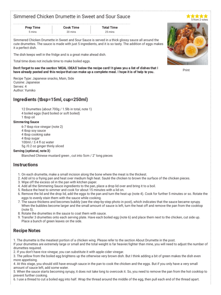 Simmered Chicken Drumette in Sweet and Sour Sauce - RecipeTin Japan ...