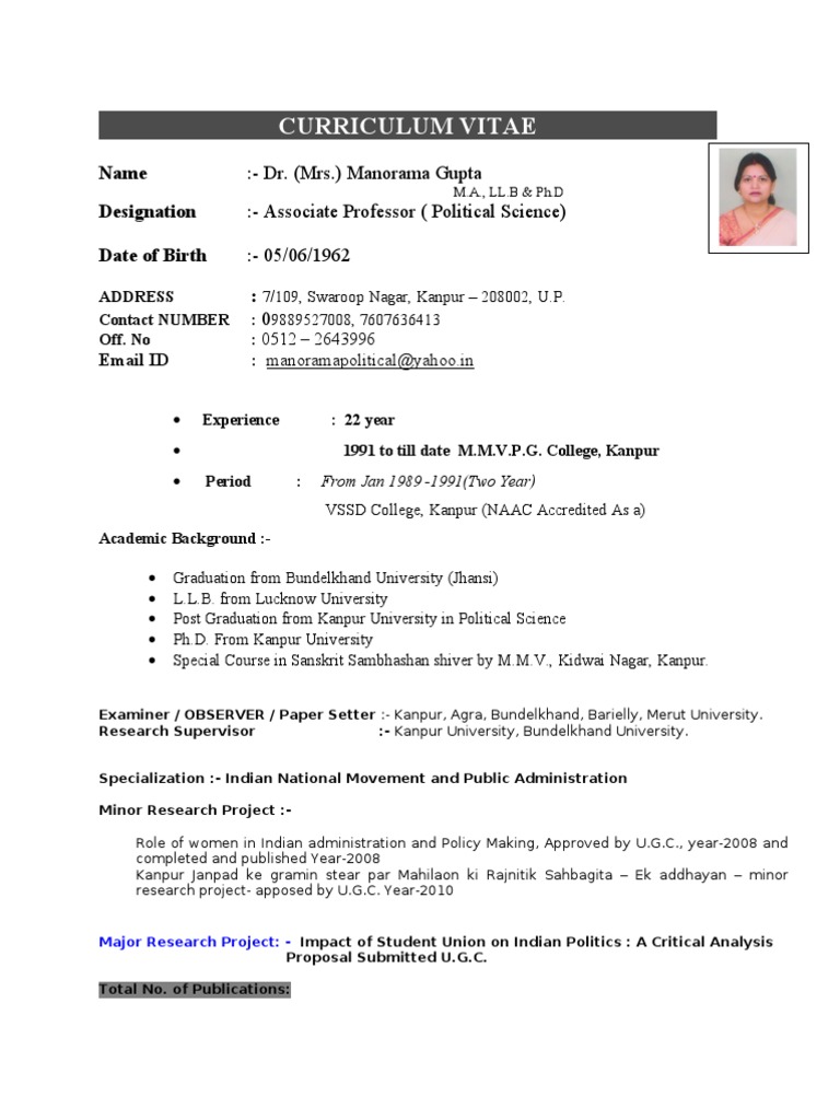 Curriculum vitae examples pdf image