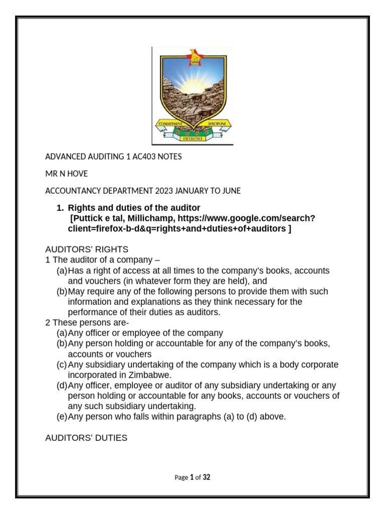 Ronald Advanced Auditing 1 Ac403 Notes 2 | PDF | Internal Control | Audit
