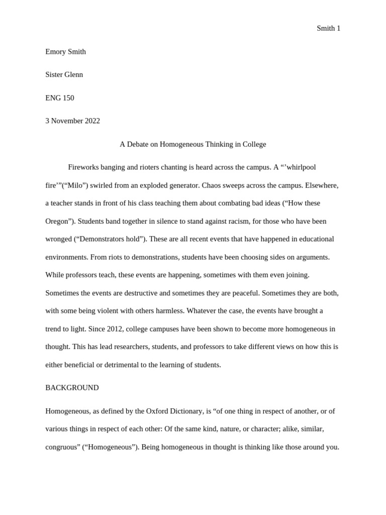 A Debate On Homogeneous Thinking in College | PDF | Critical Thinking ...