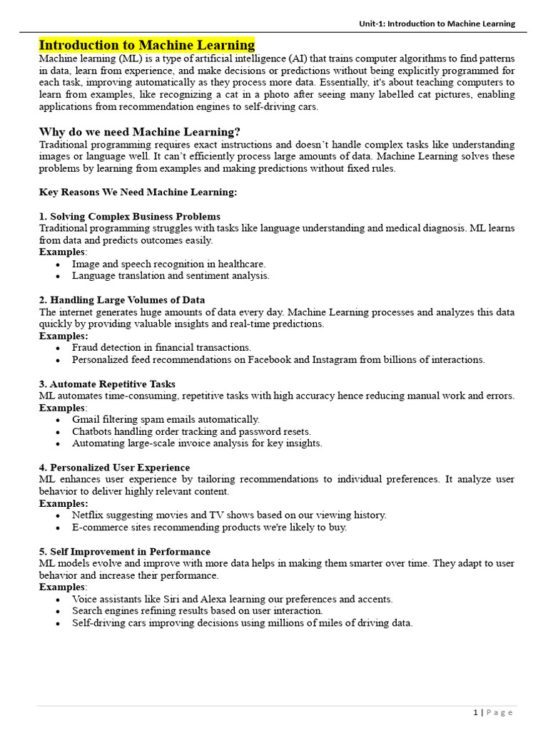 MLT Unit-1 Introduction | PDF | Machine Learning | Statistical ...