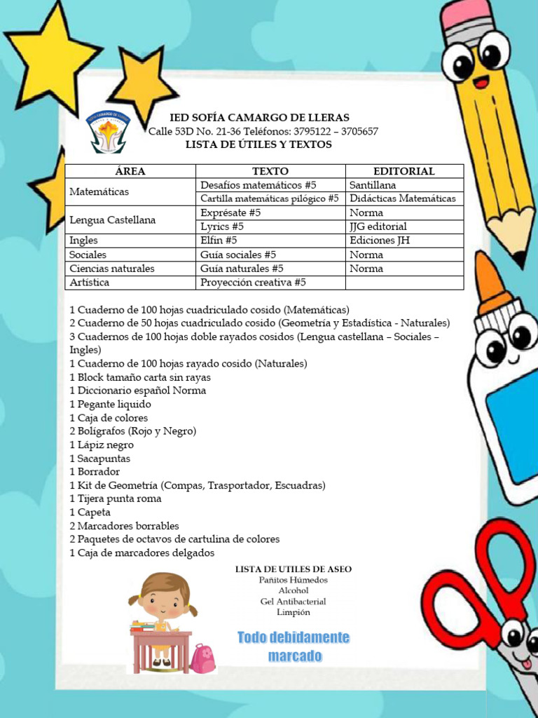 Lista de Utiles Quinto Grado 2024 VF | PDF
