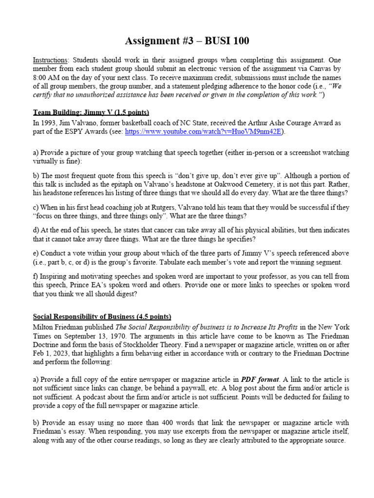 2026 Spring BUSI 100 Assignment 3 | PDF