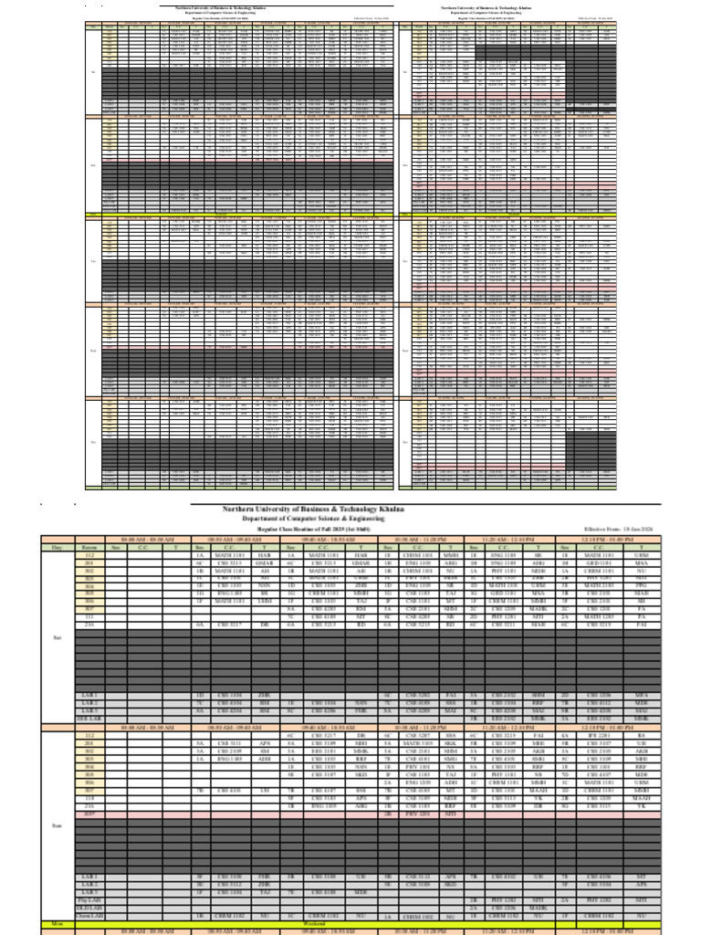 CSE Fall 2025 Class Routine - Effective From 20.01.2026 | PDF ...